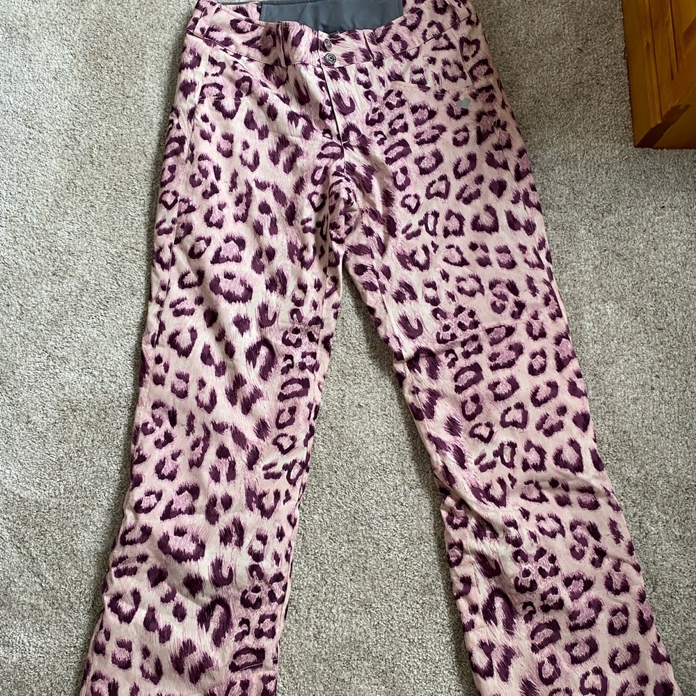Pink leopard print snow pants